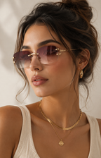 Dames Luxe Rimless Zonnebril | Retro Cat Eye Met UV400 Bescherming | Stijlvol Elegant Design 7