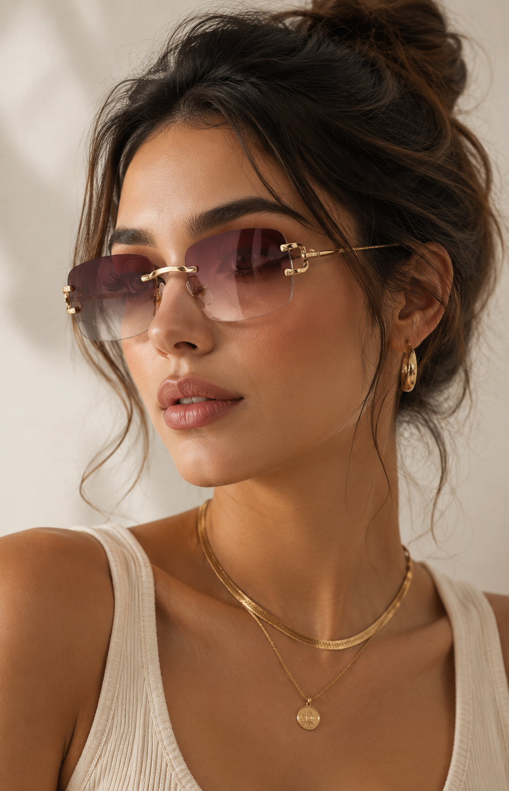 Dames Luxe Rimless Zonnebril | Retro Cat Eye Met UV400 Bescherming | Stijlvol Elegant Design 7