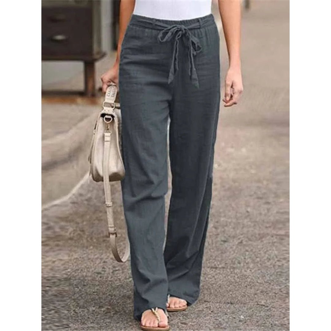 Dames Marineblauwe Wijde Pijpen Broek | Comfortabele Relaxed Fit met Trekkoord 0