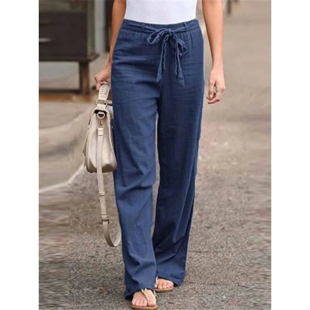 Dames Marineblauwe Wijde Pijpen Broek | Comfortabele Relaxed Fit met Trekkoord 1