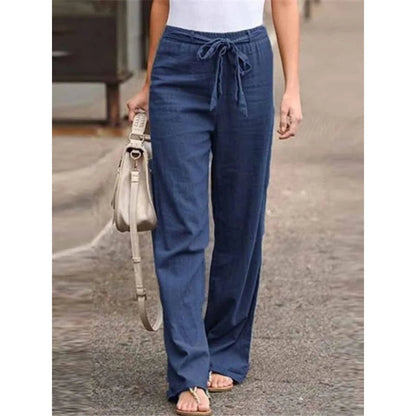 Dames Marineblauwe Wijde Pijpen Broek | Comfortabele Relaxed Fit met Trekkoord 1