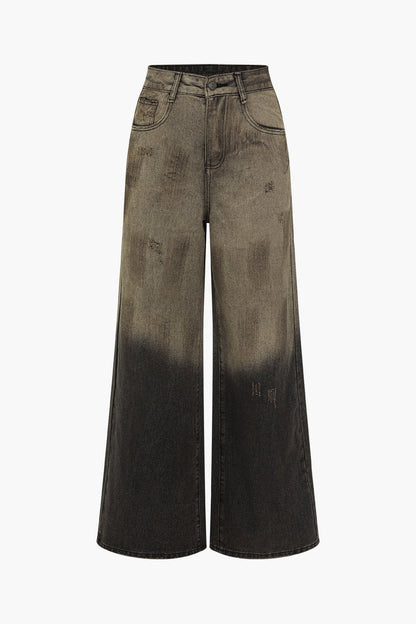Dames Ombre Spijkerbroek | Trendy Hoge Taille Flared Jeans met Wijde Pijpen 0