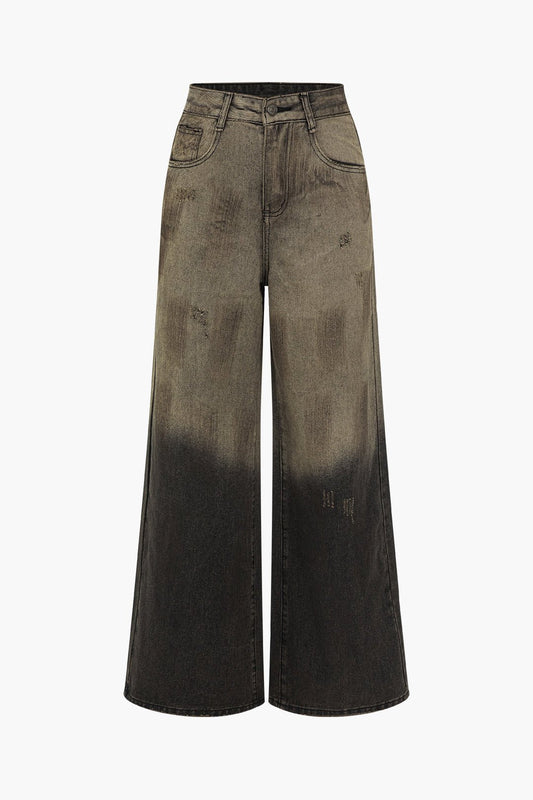 Dames Ombre Spijkerbroek | Trendy Hoge Taille Flared Jeans met Wijde Pijpen 0