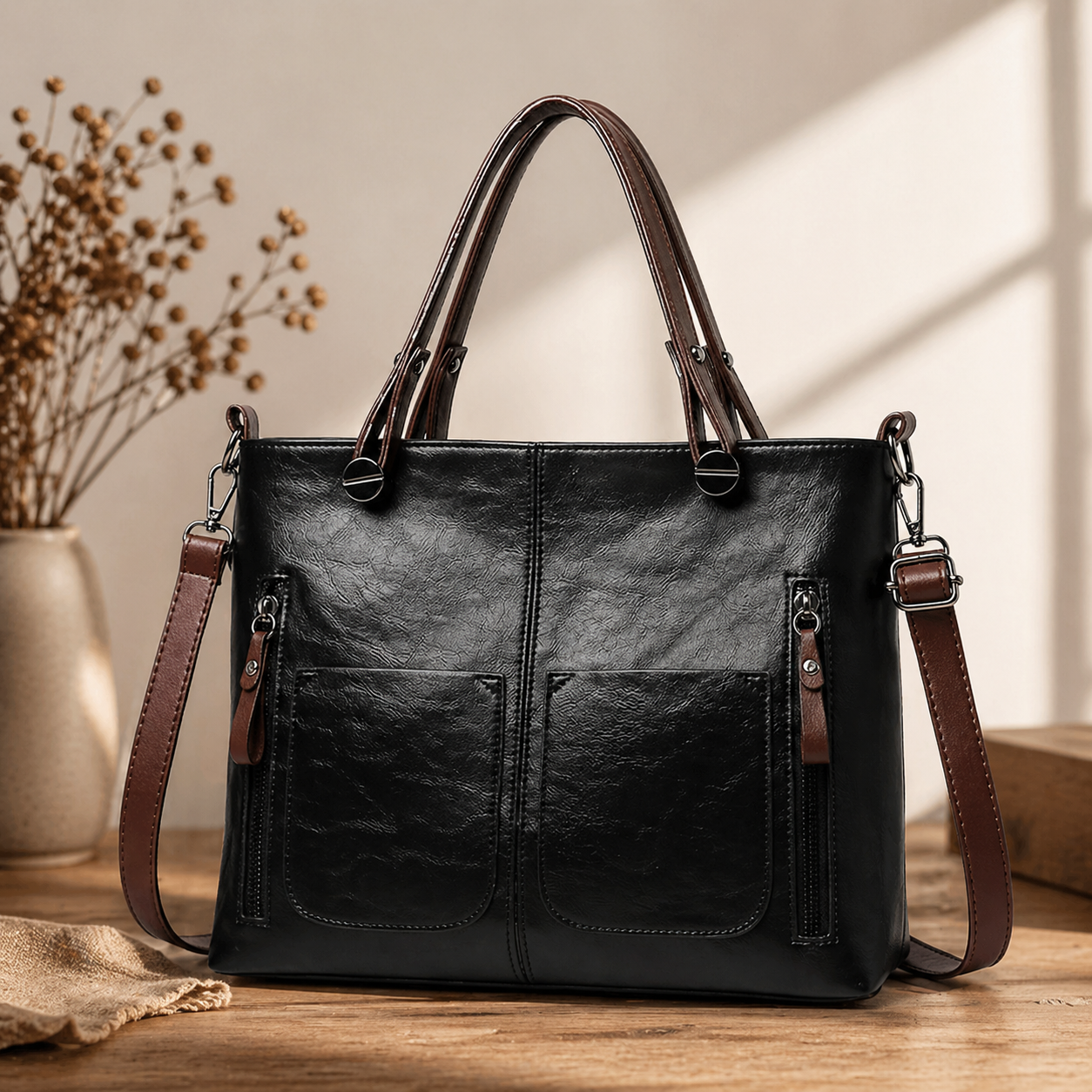 Dames PU Leer Handtas | Stijlvol Vintage Design met Ruim Hoofdvak 1