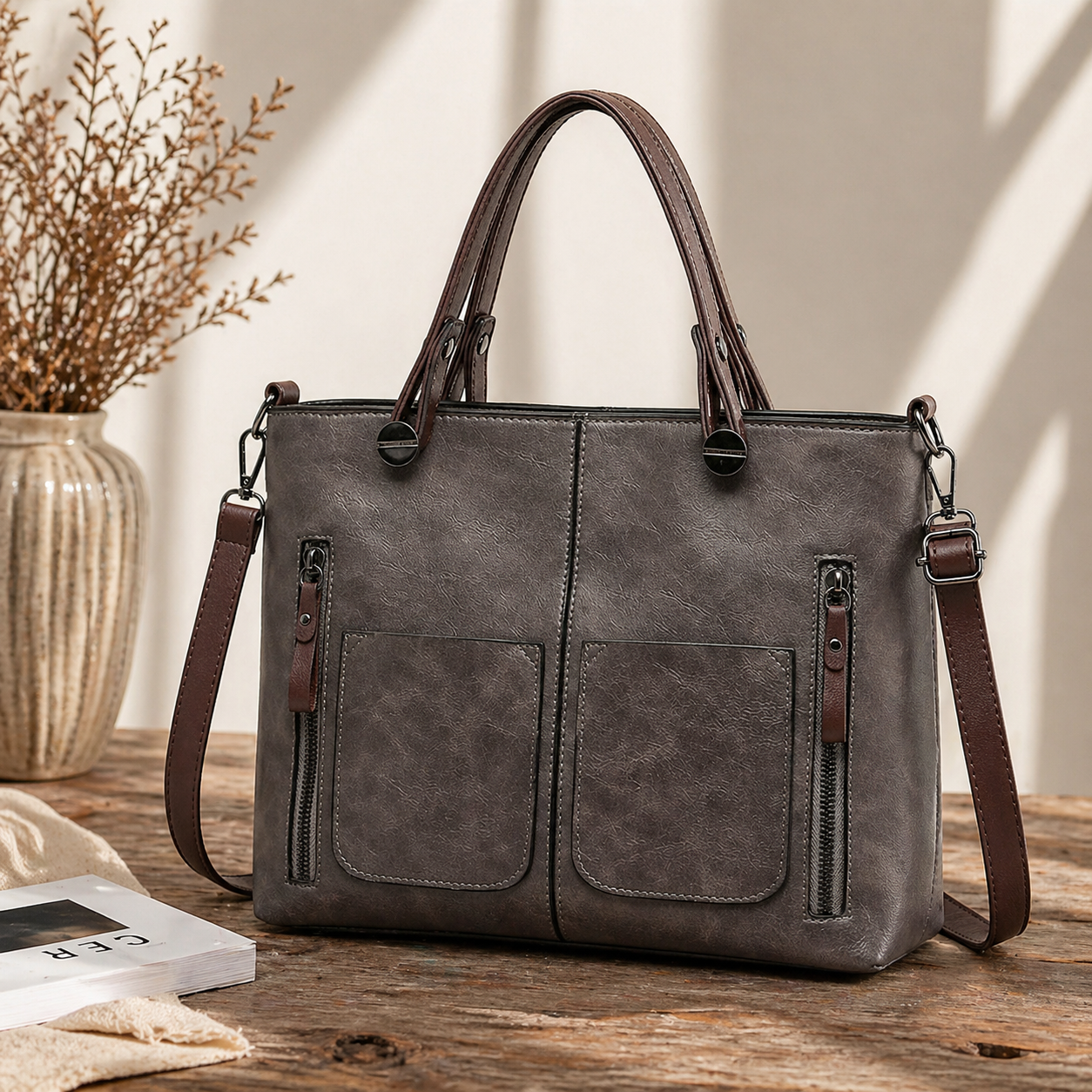 Dames PU Leer Handtas | Stijlvol Vintage Design met Ruim Hoofdvak 3