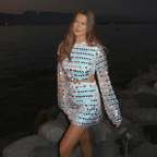 Dames Pailletten Minikleed | Glamoureuze Lange Mouwen Met Cut-Out Detail 2