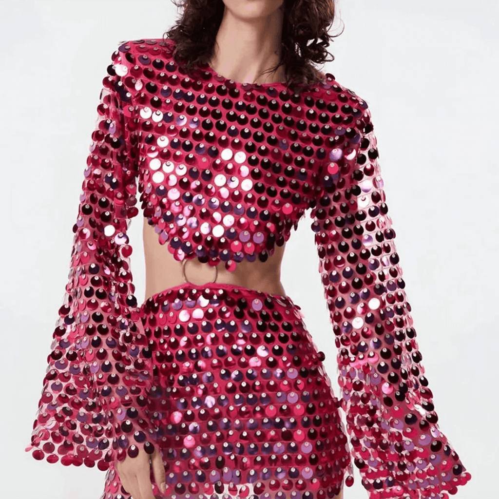 Dames Pailletten Minikleed | Glamoureuze Lange Mouwen Met Cut-Out Detail 7