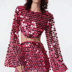 Dames Pailletten Minikleed | Glamoureuze Lange Mouwen Met Cut-Out Detail 7