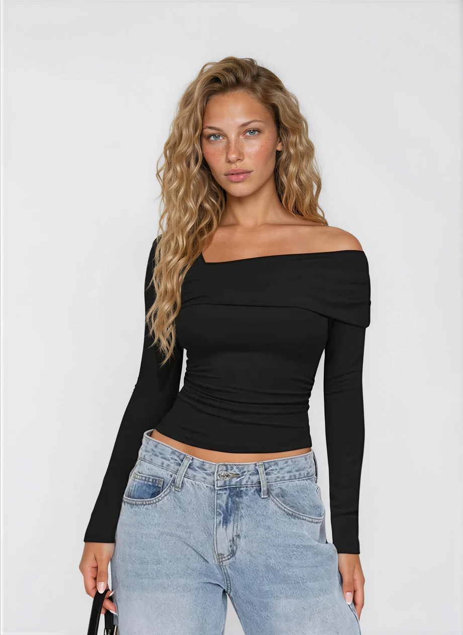 Dames Ribbelstructuur Long Sleeve Top | Comfortabele Aansluitende Basis Top 0