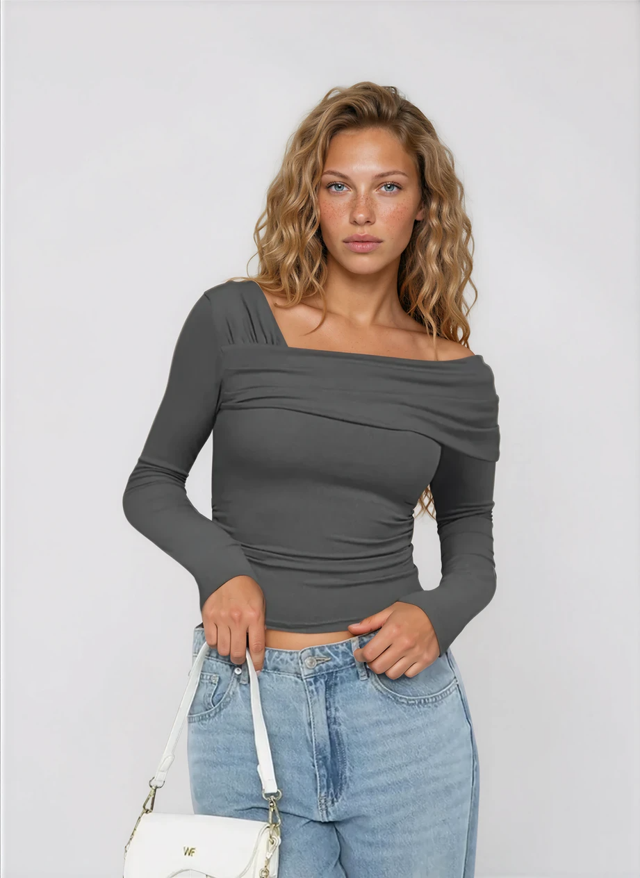 Dames Ribbelstructuur Long Sleeve Top | Comfortabele Aansluitende Basis Top 2