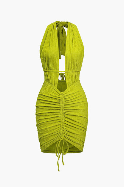 Dames Rimpel Halter Minikleed | Sexy Zomer Jurk voor Feesten en Festivals 0