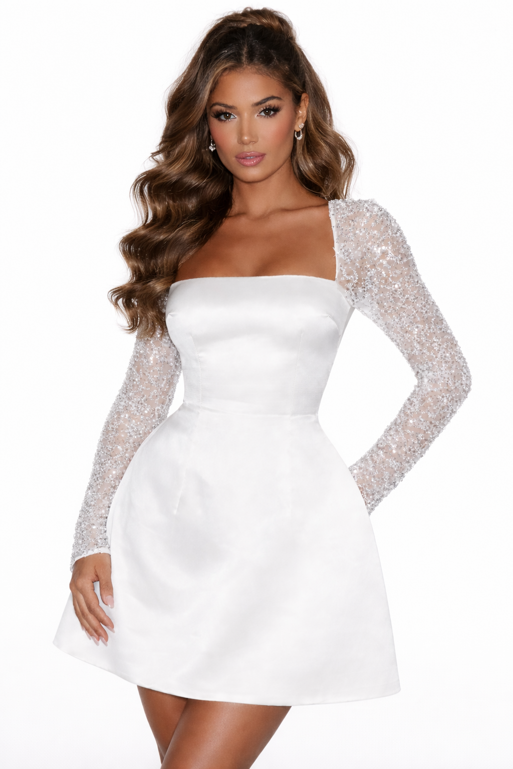 Dames Satijn Off-Shoulder Mini Jurk | Elegante Glanzende Mouwen voor Feestelijke Gelegenheden 0