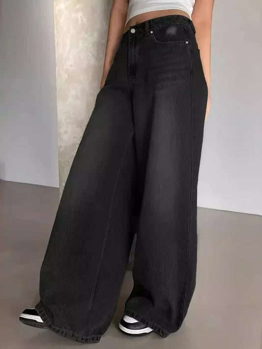 Dames Stevig Denim Baggy Wide Leg Jeans | Comfortabele Hoge Taille Spijkerbroek voor Voorjaar en Zomer 0