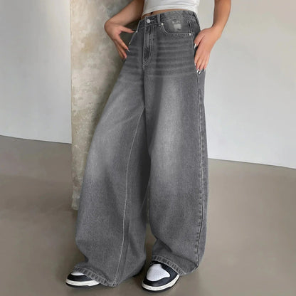Dames Stevig Denim Baggy Wide Leg Jeans | Comfortabele Hoge Taille Spijkerbroek voor Voorjaar en Zomer 1