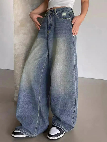 Dames Stevig Denim Baggy Wide Leg Jeans | Comfortabele Hoge Taille Spijkerbroek voor Voorjaar en Zomer 2