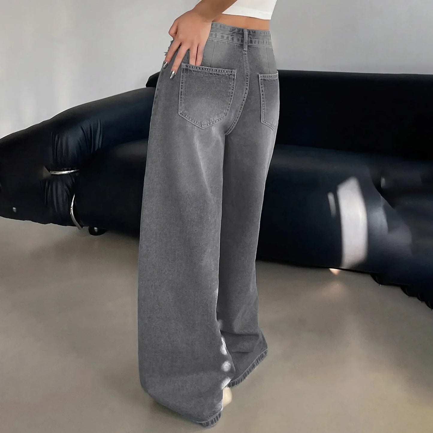 Dames Stevig Denim Baggy Wide Leg Jeans | Comfortabele Hoge Taille Spijkerbroek voor Voorjaar en Zomer 5