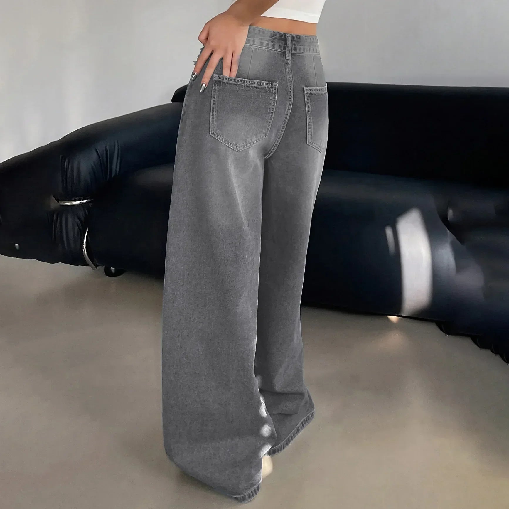 Dames Stevig Denim Baggy Wide Leg Jeans | Comfortabele Hoge Taille Spijkerbroek voor Voorjaar en Zomer 5