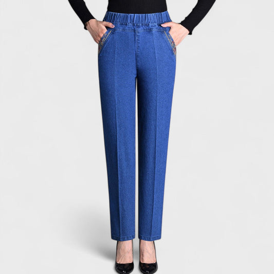Dames Stretch Denim Spijkerbroek | Comfortabele Flatterende Pasvorm met Zijzakken 0