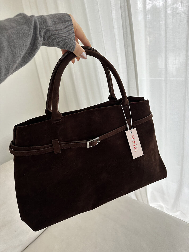Dames Suède Handtas | Luxe Ruime Tote Bag met Comfortabele Handgrepen 5