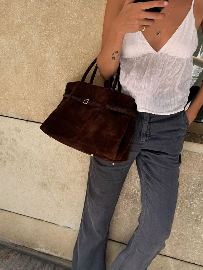 Dames Suède Handtas | Luxe Ruime Tote Bag met Comfortabele Handgrepen 7