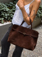 Dames Suède Handtas | Luxe Ruime Tote Bag met Comfortabele Handgrepen 8