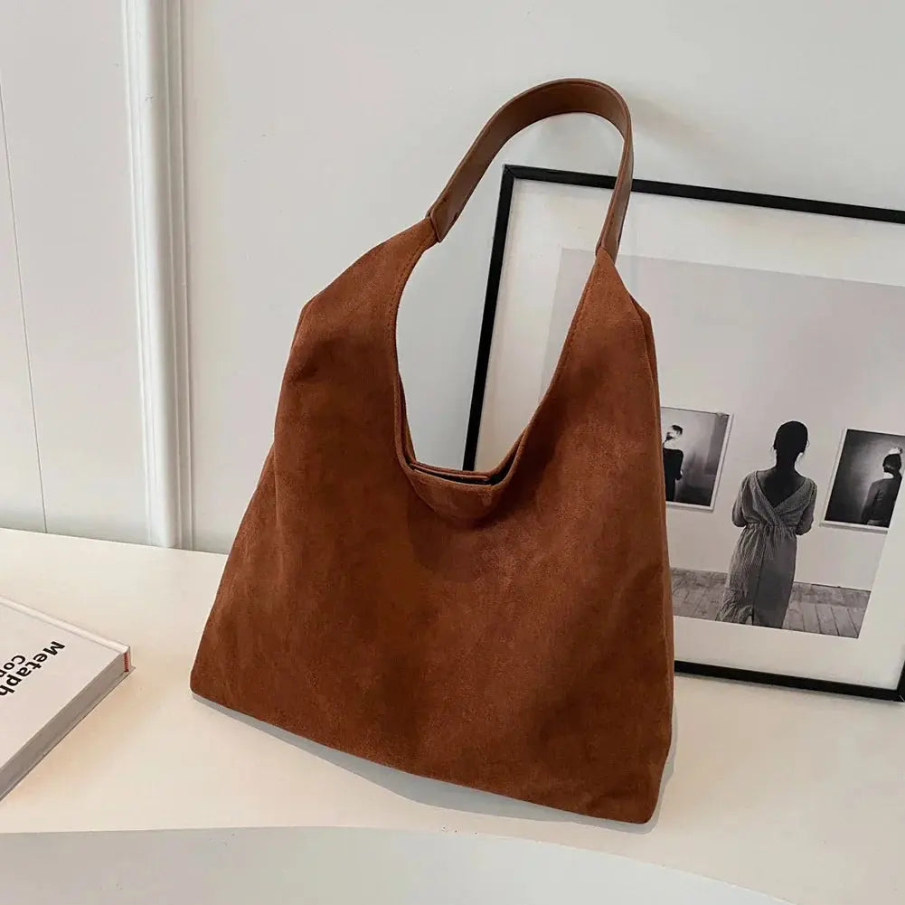 Dames Suède Schoudertas | Elegante Minimalistische Handtas in Roestbruin 0
