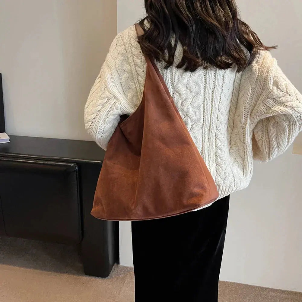 Dames Suède Schoudertas | Elegante Minimalistische Handtas in Roestbruin 1