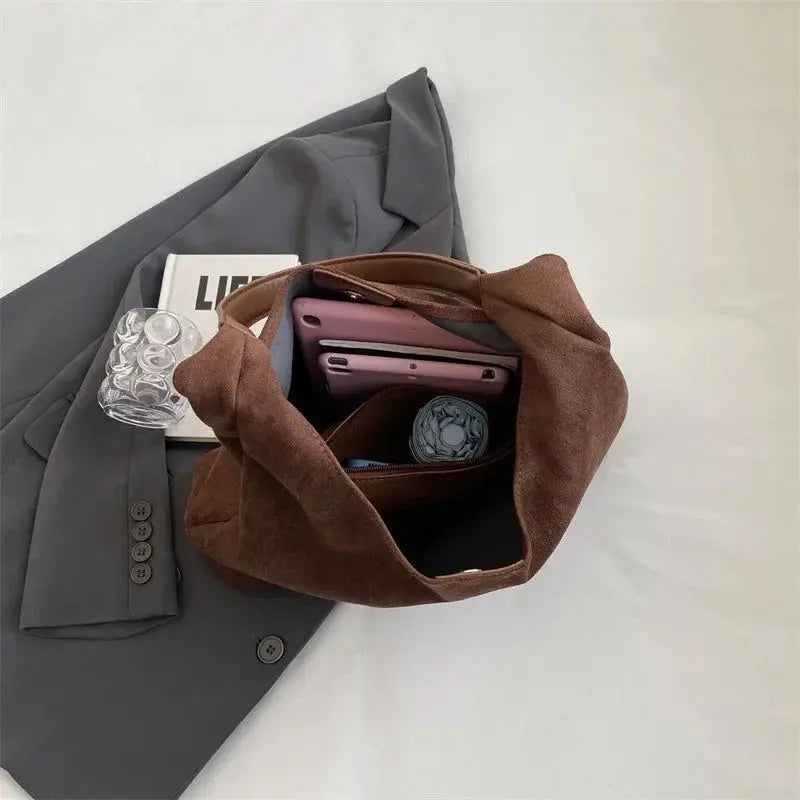 Dames Suède Schoudertas | Elegante Minimalistische Handtas in Roestbruin 4