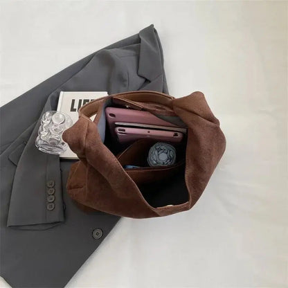 Dames Suède Schoudertas | Elegante Minimalistische Handtas in Roestbruin 4