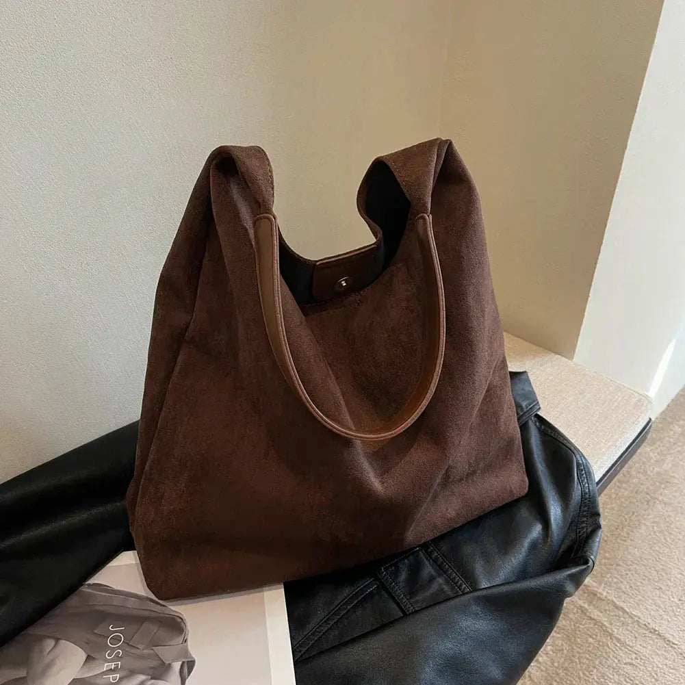 Dames Suède Schoudertas | Elegante Minimalistische Handtas in Roestbruin 5