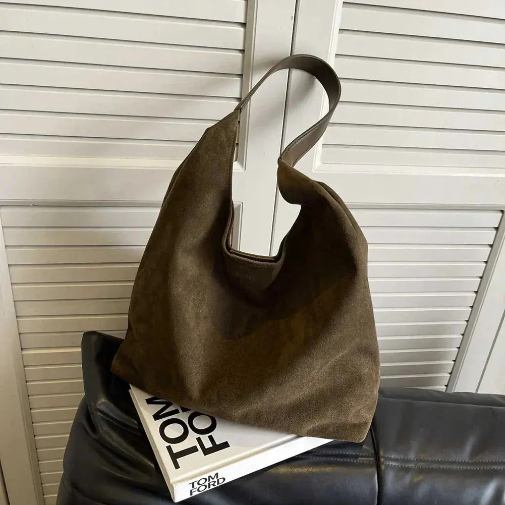 Dames Suède Schoudertas | Elegante Minimalistische Handtas in Roestbruin 6