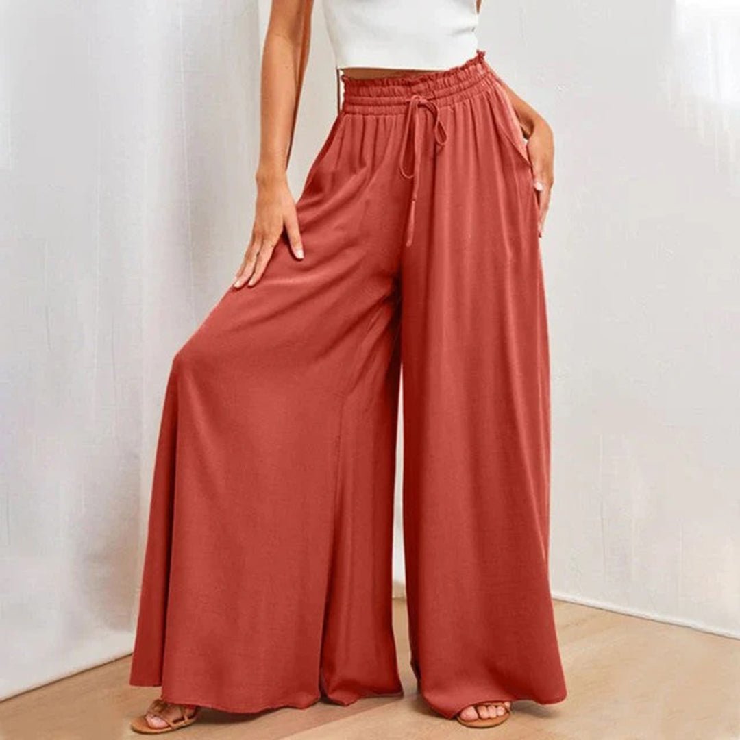 Dames Terracotta Wijde Pijpenbroek | Comfortabele Hoge Taille met Trekkoord 2