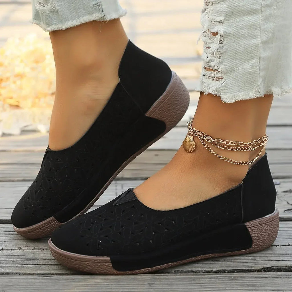 Dames Textured Zwarte Platform Loafers | Comfortabele Slip-On Schoenen voor Elke Dag 0