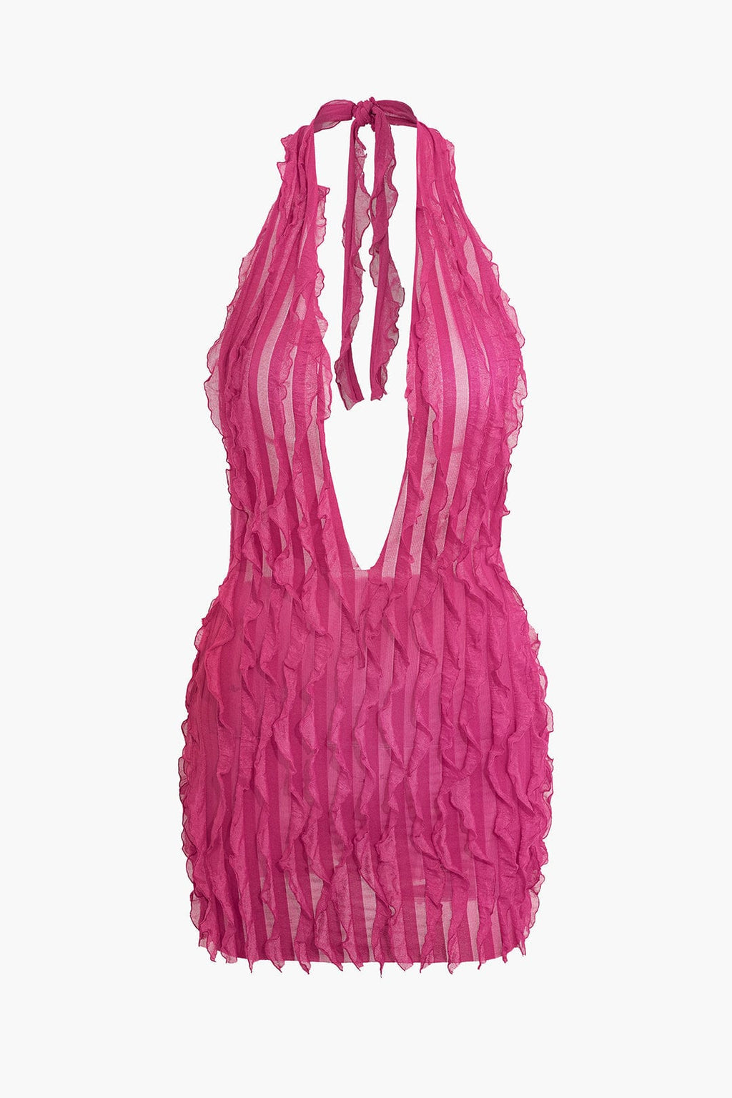 Dames Transparante Mesh Mini-jurk | Sexy Halter Met Rimpel-Details voor Feestelijke Gelegenheden 1