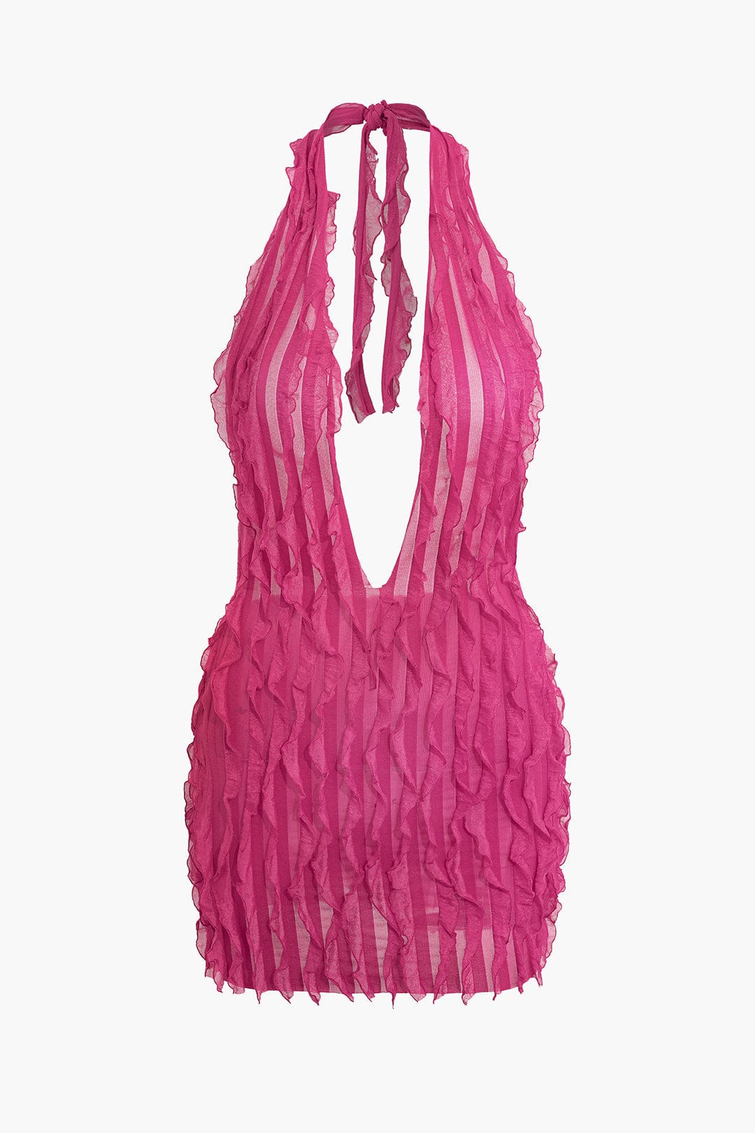 Dames Transparante Mesh Mini-jurk | Sexy Halter Met Rimpel-Details voor Feestelijke Gelegenheden 1
