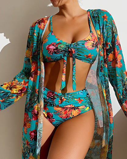 Dames Tropische Print Bikiniset met Cover-Up | Flatterend en Stijlvol Zomerbadmode 6