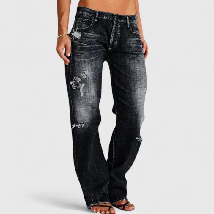 Dames Versleten Denim Spijkerbroek | Lage Taille Rechte Pijpen Casual Comfort 2