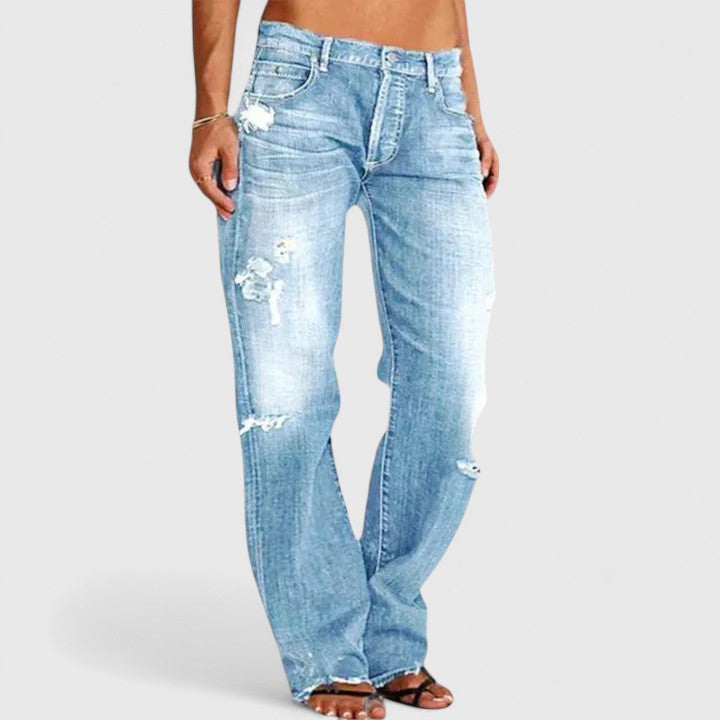 Dames Versleten Denim Spijkerbroek | Lage Taille Rechte Pijpen Casual Comfort 4