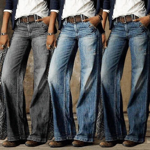Dames Vervaagde Denim Flared Broek | Hoge Taille Wijde Pijpen Retro Jeans 4