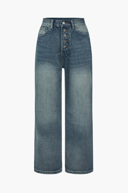 Dames Vervagende Denim Spijkerbroek | Retro Hoge Taille Flared Broek 0