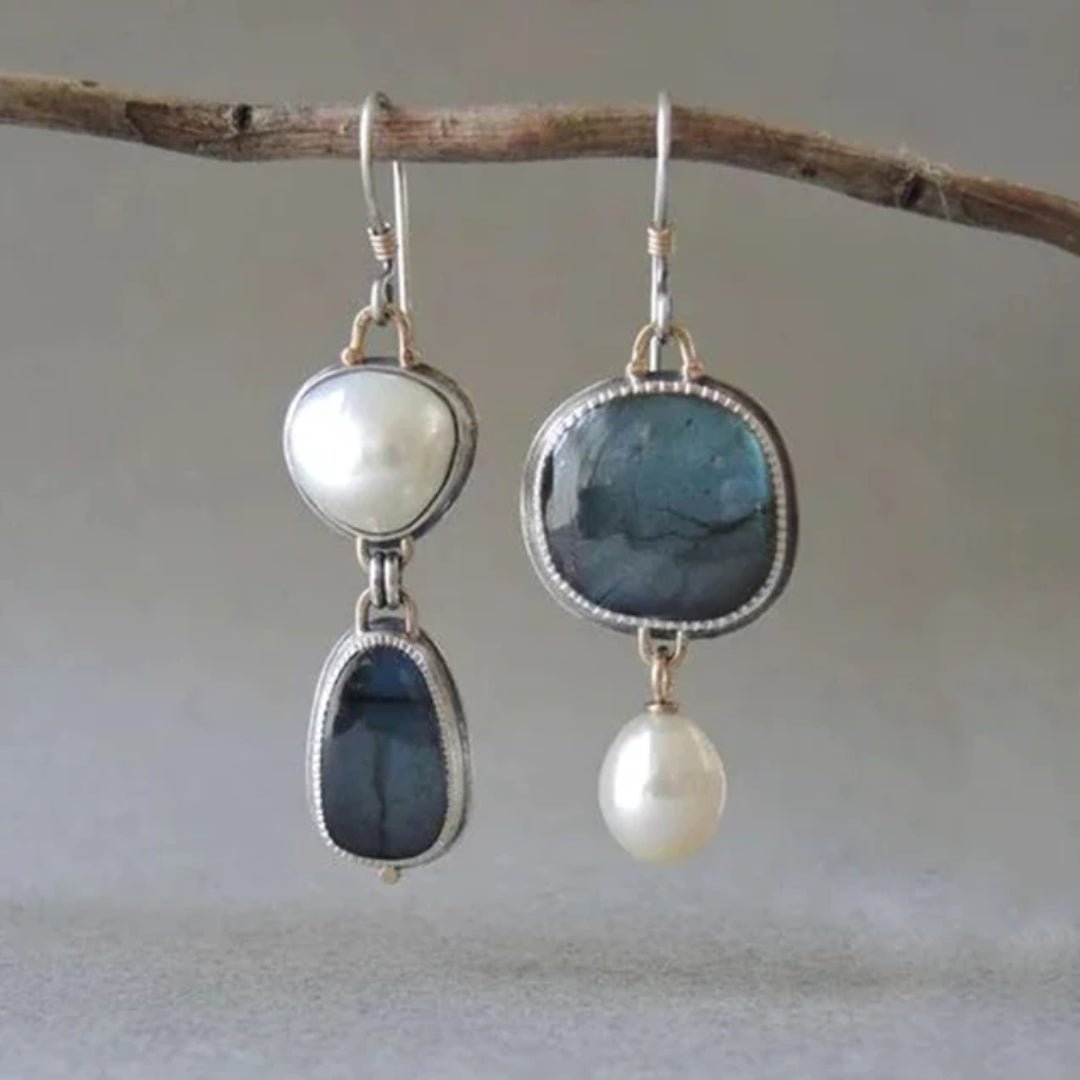 Dames Vintage Blauwe Edelsteen Oorbellen | Elegante Parel Dangle Sieraden 0