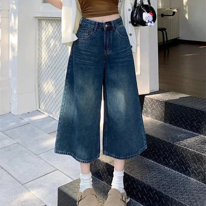 Dames Vintage Denim Cropped Wide Leg Jeans | Casual High-Waist Spijkerbroek voor Lente en Zomer 1