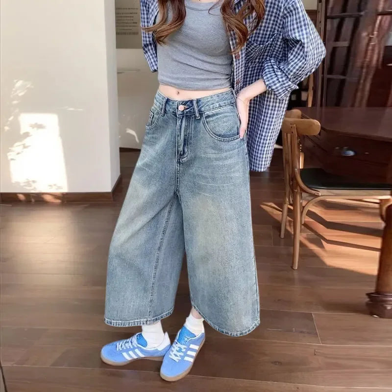 Dames Vintage Denim Cropped Wide Leg Jeans | Casual High-Waist Spijkerbroek voor Lente en Zomer 3