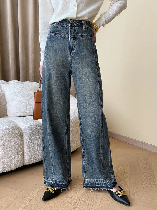 Dames Vintage Denim Flared Jeans | Tijdloos Comfortabele Wijde Pijpen Spijkerbroek 0