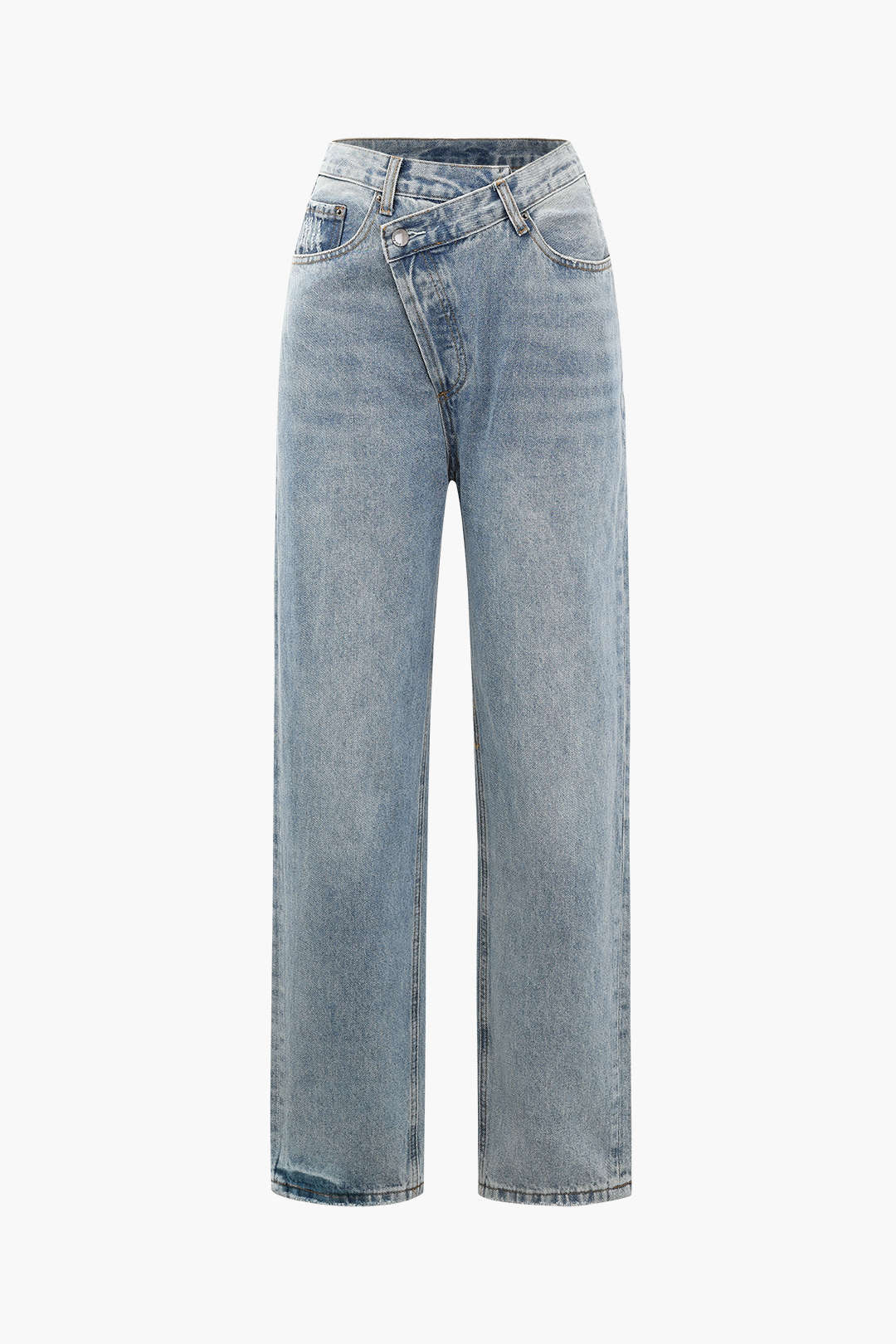 Dames Vintage Denim Spijkerbroek | Asymmetrische Taille Wijd Been Jeans 0