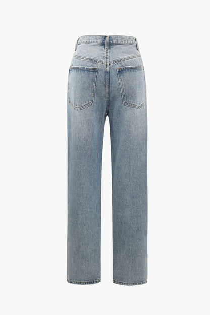 Dames Vintage Denim Spijkerbroek | Asymmetrische Taille Wijd Been Jeans 1