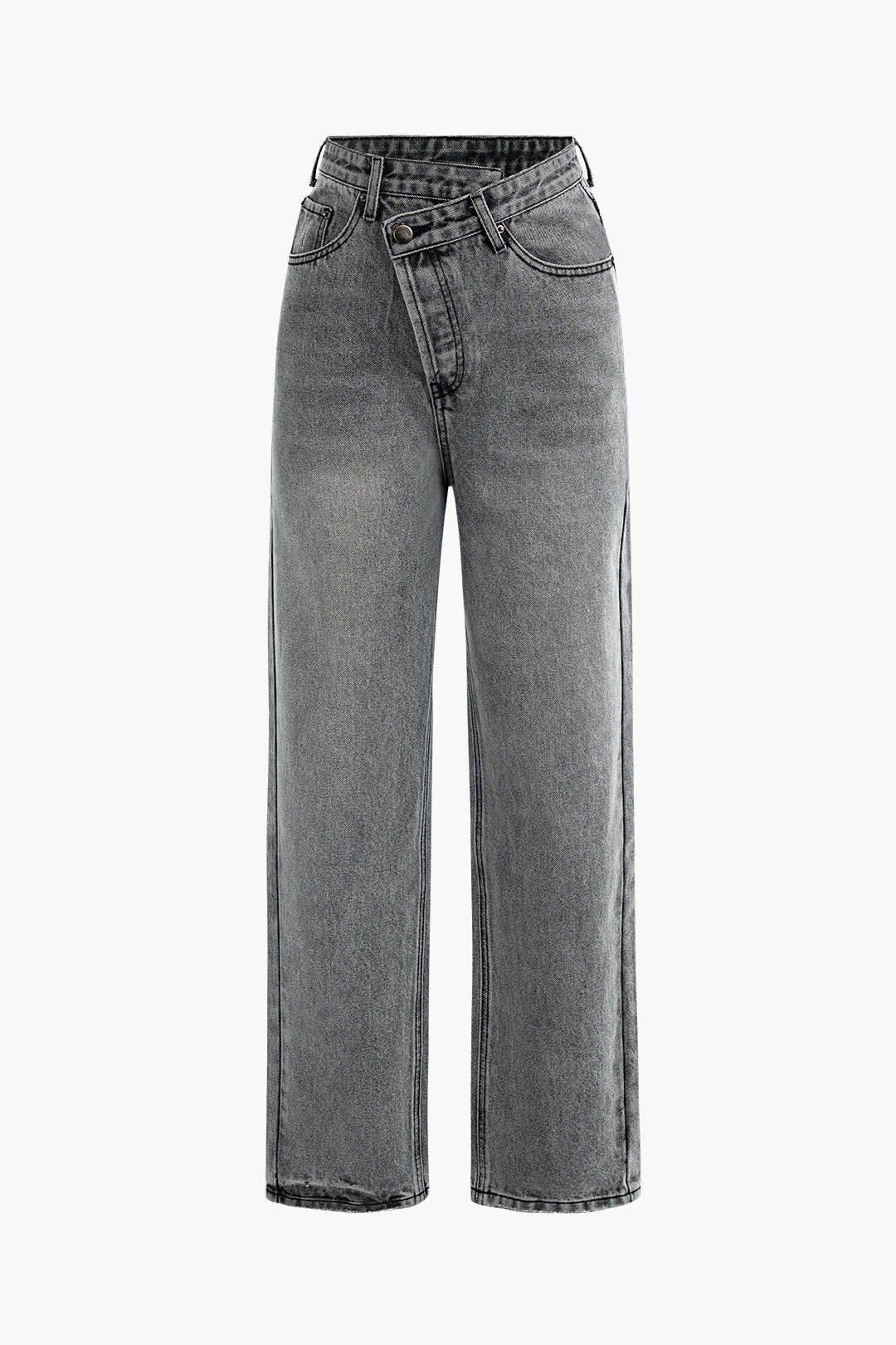 Dames Vintage Denim Spijkerbroek | Asymmetrische Taille Wijd Been Jeans 3