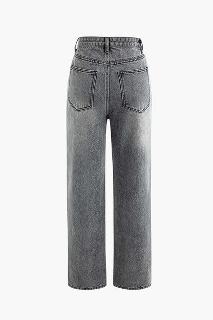 Dames Vintage Denim Spijkerbroek | Asymmetrische Taille Wijd Been Jeans 4