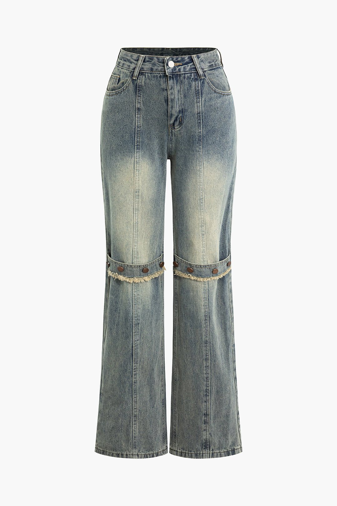 Dames Vintage Gewassen Spijkerbroek | Hoge Taille Met Distressed Knie-Rissen 0