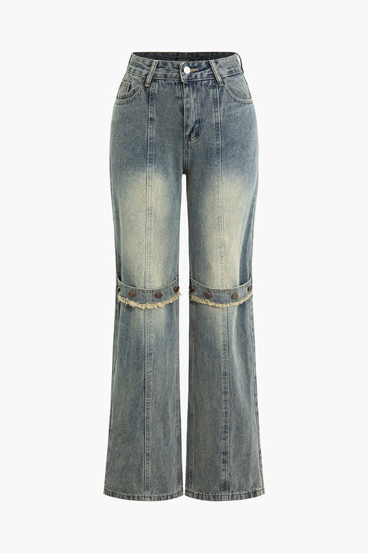 Dames Vintage Gewassen Spijkerbroek | Hoge Taille Met Distressed Knie-Rissen 0